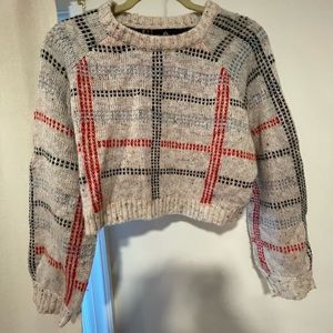 Angie Womens Multicolor Cropped 3/4 Sleeve Sweater